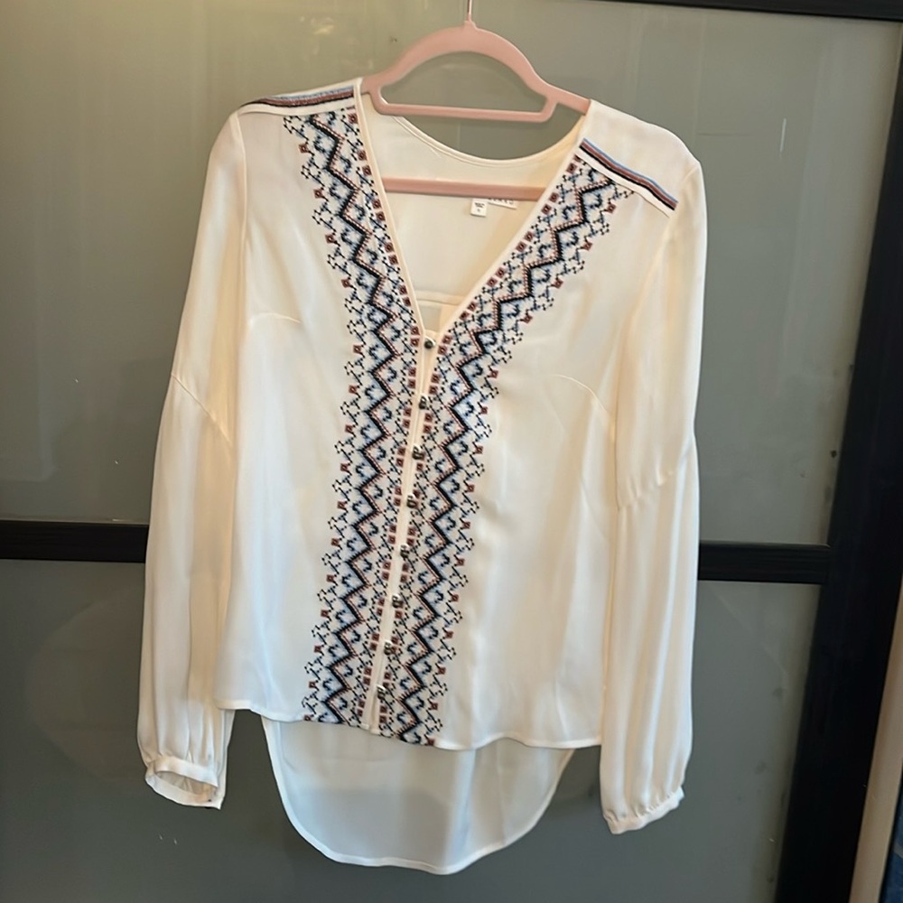 Silk Veronica Beard Embroidered Blouse